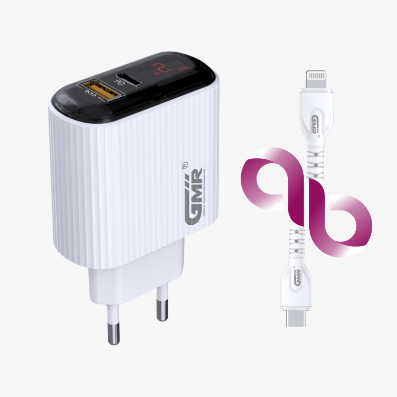 Cargador GMR CH-2601 Dual USB / PD Lightning 18W | Carga Rápida y Segura para iPhone y iPad