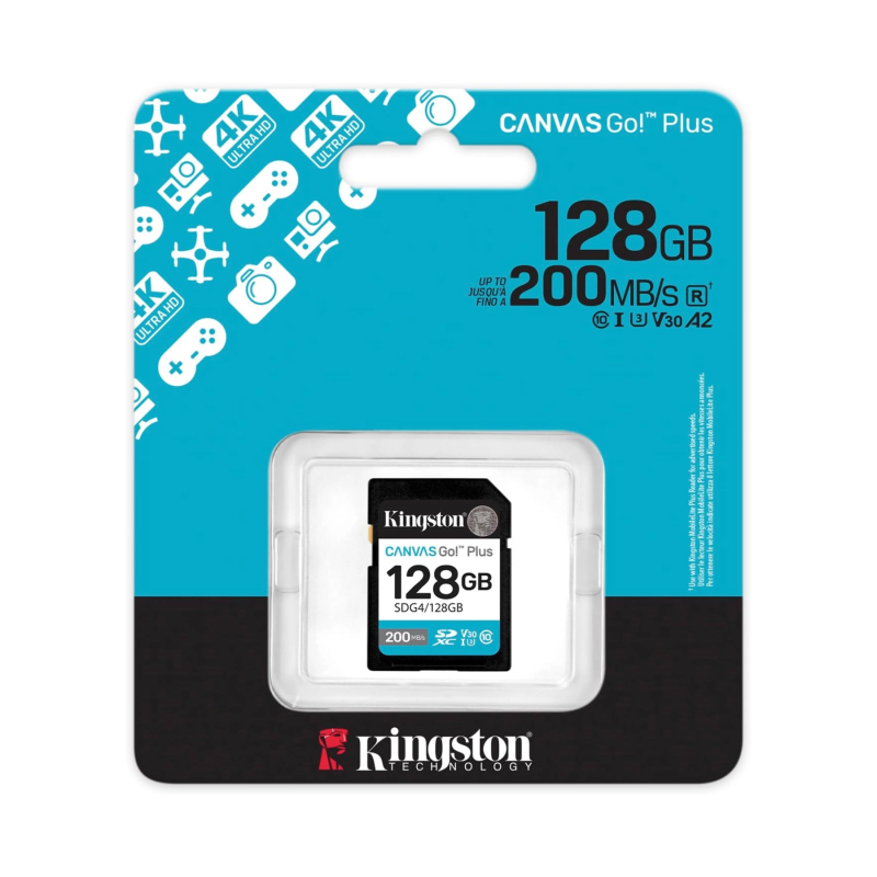 Kingston Canvas Go! Plus SDXC 128GB | Tarjeta de Memoria UHS-I V30 A2 para Video 4K y Alta Velocidad