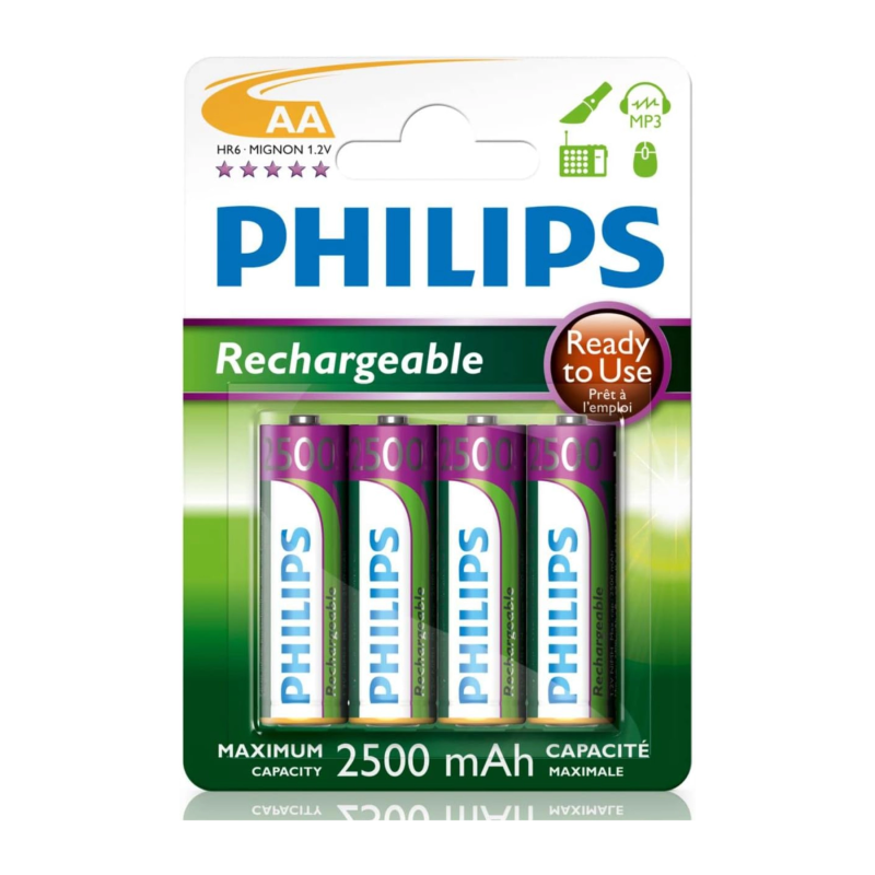 Pilas Recargables Philips AA 2500 mAh | Energía Potente y Sostenible para Dispositivos de Alto Consumo